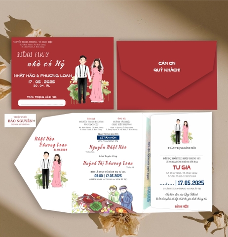 (RR3IN1 - BN056) Thiệp Cưới Gập 3 Có Bao Thư 3IN1