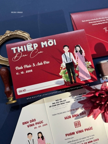 (RR3IN1 - BN056) Thiệp Cưới Gập 3 Có Bao Thư 3IN1
