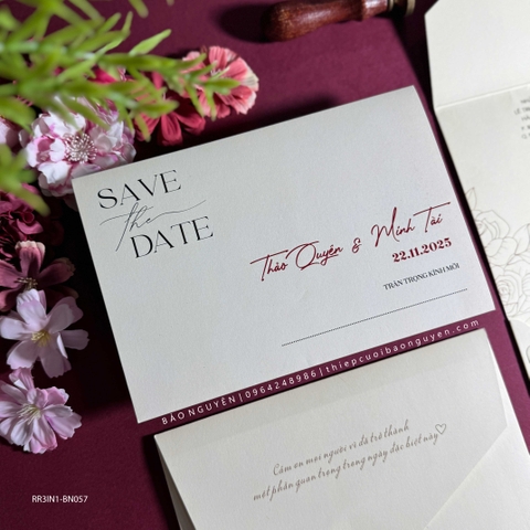 (RR3IN1 - BN057) Thiệp Cưới Gập 3 Có Bao Thư 3IN1