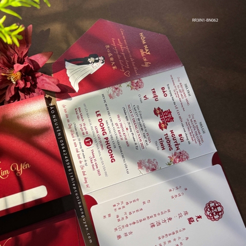 (RR3IN1 - BN061) Thiệp Cưới Gập 3 Có Bao Thư 3IN1