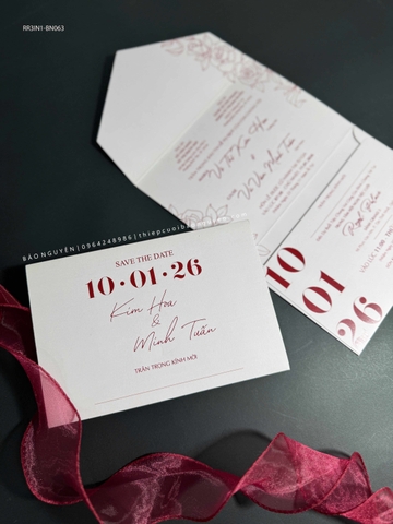 (RR3IN1 - BN063) Thiệp Cưới Gập 3 Có Bao Thư 3IN1