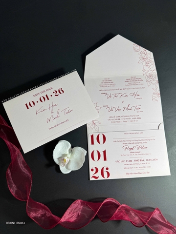 (RR3IN1 - BN063) Thiệp Cưới Gập 3 Có Bao Thư 3IN1