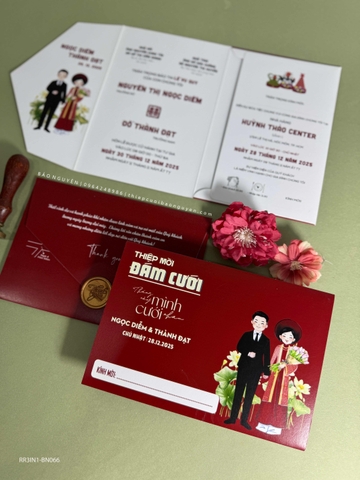 (RR3IN1 - BN066) Thiệp Cưới Gập 3 Có Bao Thư 3IN1
