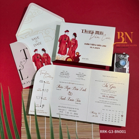 (RRBC-BN06) Thiệp Cưới KTS Ruột Gấp 3 Giấy Ánh Kim