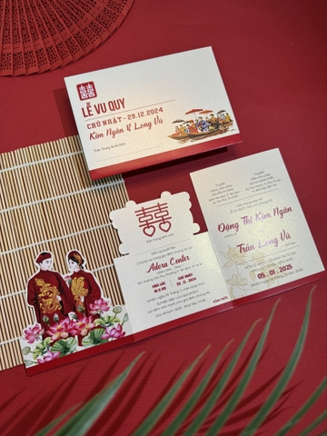 (RRBC-BN07) Thiệp Cưới KTS Ruột Gấp 3 Giấy Ánh Kim