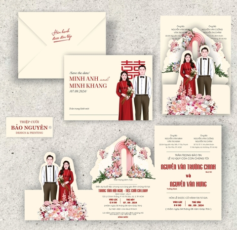 (RRBC-BN08) Thiệp Cưới Gập 3 Giấy Ánh Kim Thơm