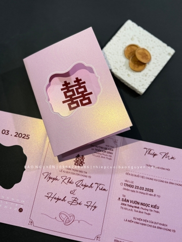 (RRBC-BN09) Thiệp Cưới Gập 3 Giấy Ánh Kim Thơm
