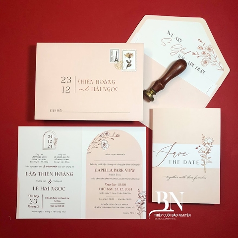 (T60) Thiệp Cưới Hiện Đại Ruột Gập Đôi