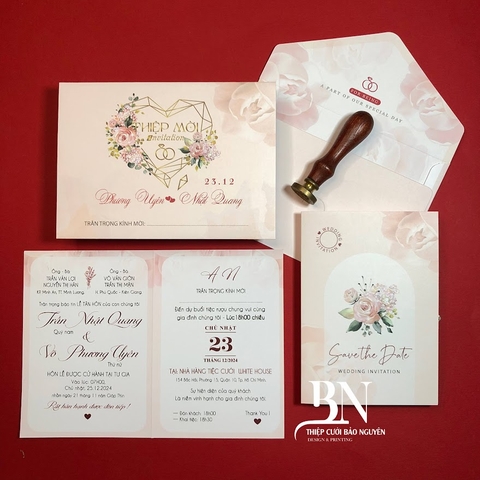 (T61) Thiệp Cưới Hiện Đại Ruột Gập Đôi