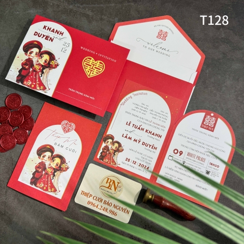 (T128) Thiệp cưới giá rẻ ruột gập đôi