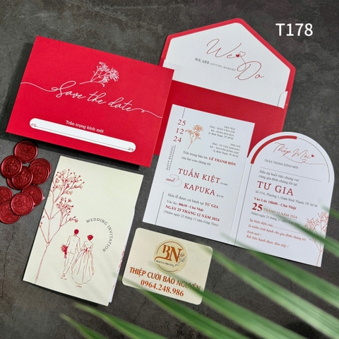(T178) Thiệp cưới giá rẻ ruột gập đôi