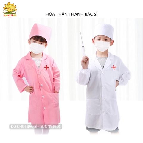 Áo Blouse Bác Sĩ cho Bé, đồ chơi nhập vai tập làm Bác Sĩ, vải mịn, kích thước phù hợp cho Bé trên 3 Tuổi - Sunny Kids