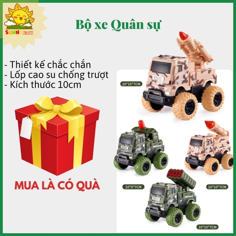 Xe Quân sự đồ chơi, bánh xe lớn bằng cao su, Bộ xe ôtô đồ chơi cho bé, Xe Phòng không, Xe Tên lửa, Xe Radar - Sunny Kids