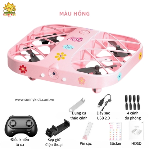 Drone Camera 4K - JJRC H107 | Màu Hồng cho Bé gái | Sticker dễ thương