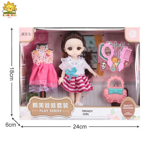 Hộp quà tặng Búp bê sang trọng cho Bé Gái - 24cm - Mắt 3D - 13 Khớp bi