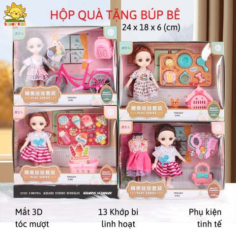 Hộp quà tặng Búp bê sang trọng cho Bé Gái - 24cm - Mắt 3D - 13 Khớp bi