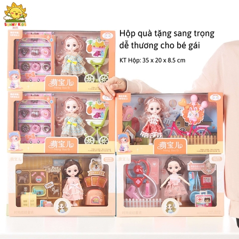 Hộp quà tặng Búp bê sang trọng cho Bé Gái - 35cm - Mắt 3D - 13 Khớp bi