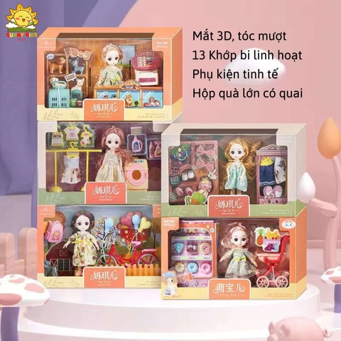 Hộp quà tặng Búp bê sang trọng cho Bé Gái - 35cm - Mắt 3D - 13 Khớp bi