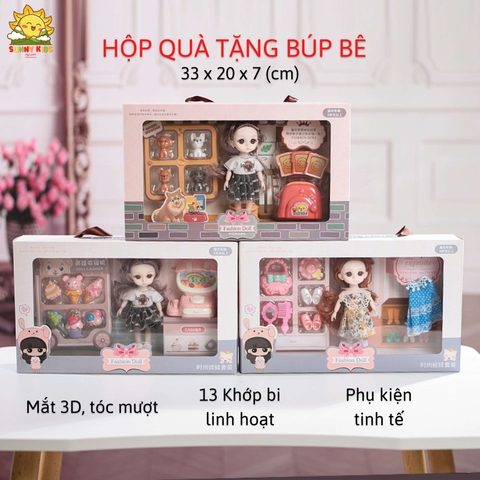 Hộp quà tặng Búp bê sang trọng cho Bé Gái - 33cm - Mắt 3D - 13 Khớp bi