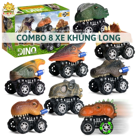 Hộp Quà Tặng Combo 8 Xe Khủng Long Đồ chơi cho Bé, Vật liệu mềm mại, Mô phỏng chân thực, Xe đồ chơi chạy đà - Sunny Kids