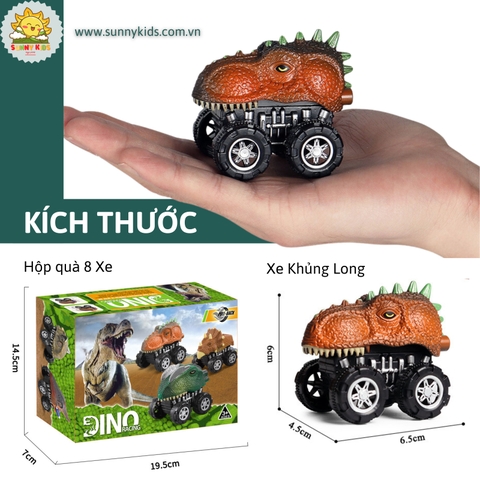 Hộp Quà Tặng Combo 8 Xe Khủng Long Đồ chơi cho Bé, Vật liệu mềm mại, Mô phỏng chân thực, Xe đồ chơi chạy đà - Sunny Kids