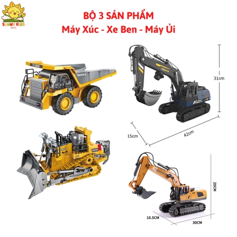 Combo Xe Xe Ben, Máy Ủi, Máy Xúc điều khiển từ xa nhiều chức năng, vật liệu hợp kim, tỉ lệ 1:20, PIN sạc - Sunny Kids