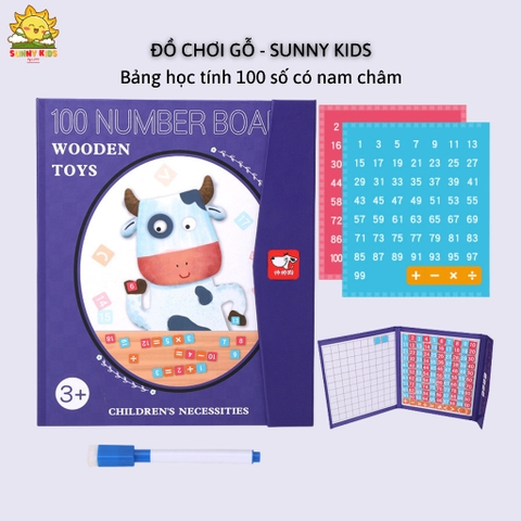 Sách tập đếm cho bé, 100 chữ số hút dính kết hợp bảng viết xóa giúp bé học theo phương pháp Montessori - Sunny Kids