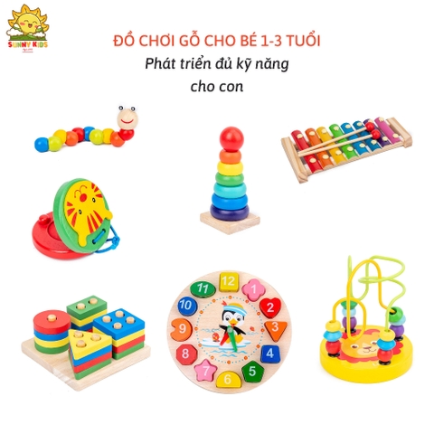 Đồ chơi gỗ thông minh phát triển trí tuệ, gỗ được làm min, bo tròn, sơn nước không chứa chất gây hại cho bé - Sunny Kids