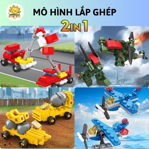 Đồ chơi lắp ghép hình khối 2 IN 1, kích thước nhỏ, chi tiết rất chắc chắn, đồ chơi lắp ráp mô hình sáng tạo - Sunny Kids