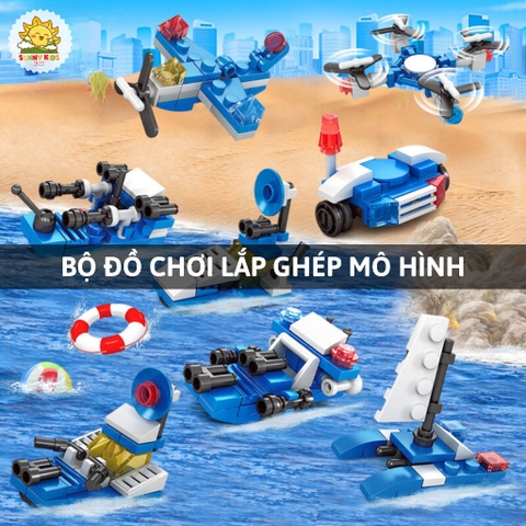 Đồ chơi lắp ráp mô hình xe Cảnh Sát, 2 IN 1, đa dạng mẫu mã, chất liệu an toàn, đồ chơi giúp bé sáng tạo - Sunny Kids