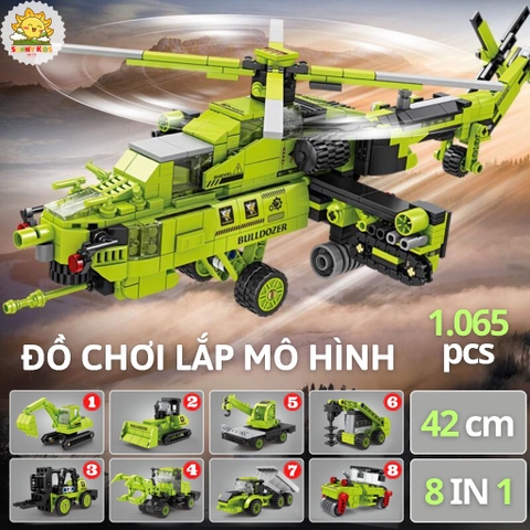 Bộ Đồ chơi lắp ráp Mô hình, 8 IN 1, kích thước lớn 42cm, 1065 hạt, nhựa ABS rất chắc chắn, đồ chơi sáng tạo - Sunny Kids