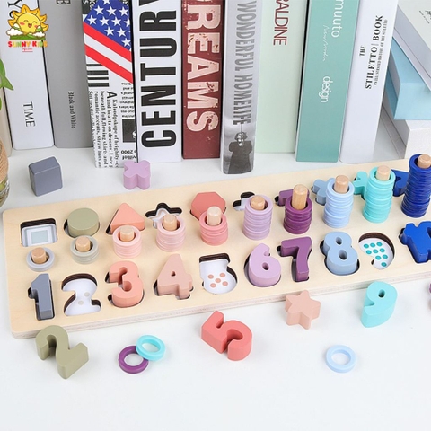 Bảng đồ chơi Montessori bằng gỗ, giúp bé học chữ số và các phép tính cơ bản, đồ chơi gỗ xếp hình khối - Sunny Kids