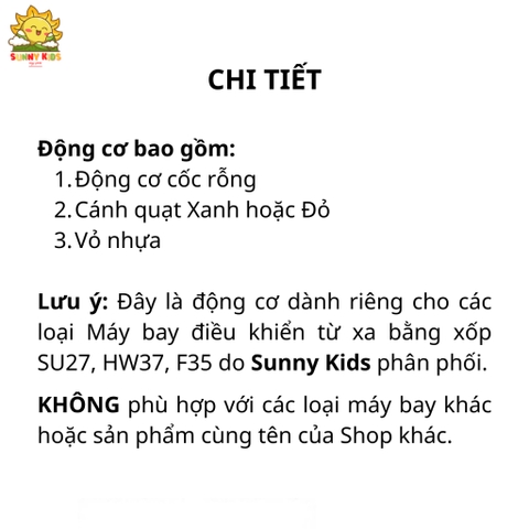 LINH KIỆN Động cơ cốc rỗng Máy bay Điều khiển từ xa bằng xốp SU27, HW37, F35 - Sunny Kids