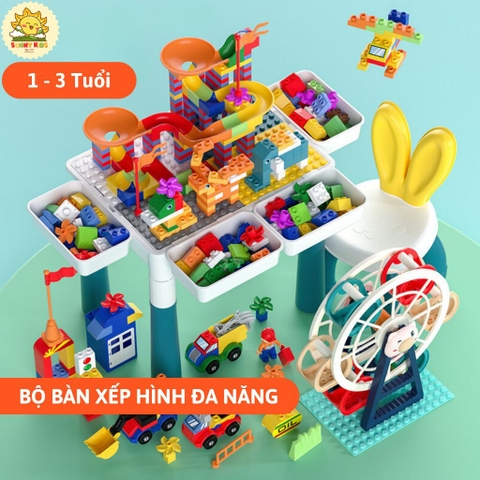 Bộ Bàn Lắp Ráp Đa Năng Menggao - Kèm 1 Ghế Tai Thỏ, Bàn nhỏ cho Bé từ 1 đến 3 Tuổi, Kích thước 38x37x29cm - Sunny Kids