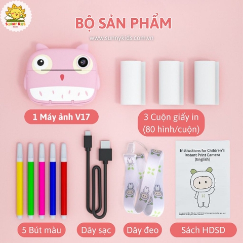 Máy chụp hình cho Bé JJRC V17 | In ảnh lấy liền | 2 Cameras, Zoom 16x, Video 1080P