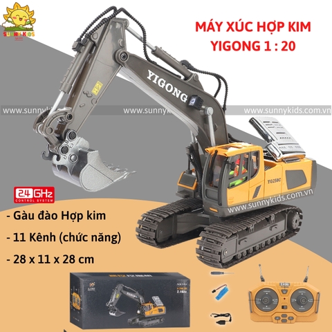 Máy xúc điều khiển từ xa YIGONG, 11 Kênh, Tần số 2.4Ghz, Gàu Đào Hợp Kim