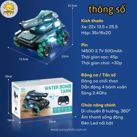 Xe Tank điều khiển từ xa - Bắn Bomb nước - JJRC Q171
