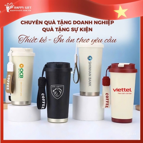 Ly giữ nhiệt coffee dung tích 530ml, thiết kế mới tối giản, tiện lợi có ống hút