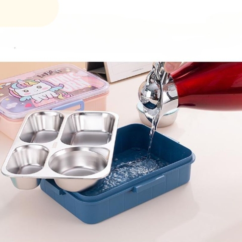 Hộp cơm giữ nhiệt 4 ngăn in hình động vật kèm bát canh