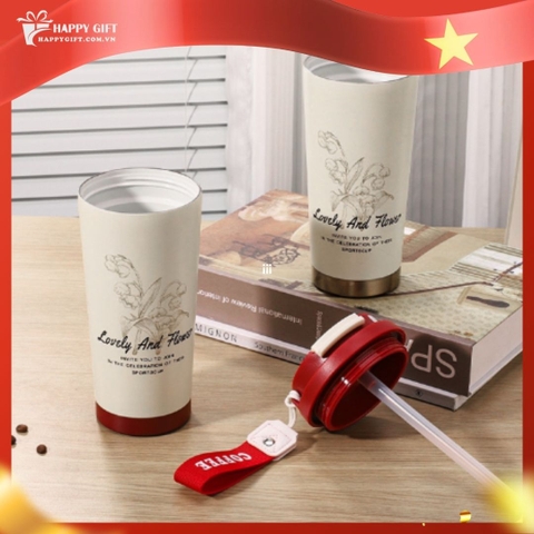 Ly giữ nhiệt coffee dung tích 530ml, thiết kế mới tối giản, tiện lợi có ống hút