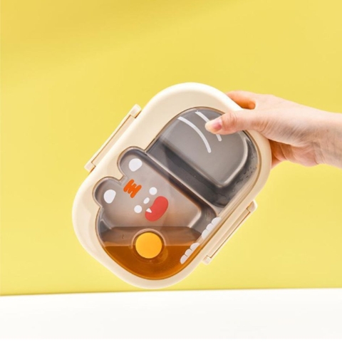 Hộp cơm cách nhiệt nắp trong suốt in hình động vật