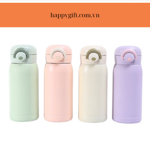 Bình giữ nhiệt màu pastel 350ml, Bình giữ nhiệt in khắc tên logo thương hiệu