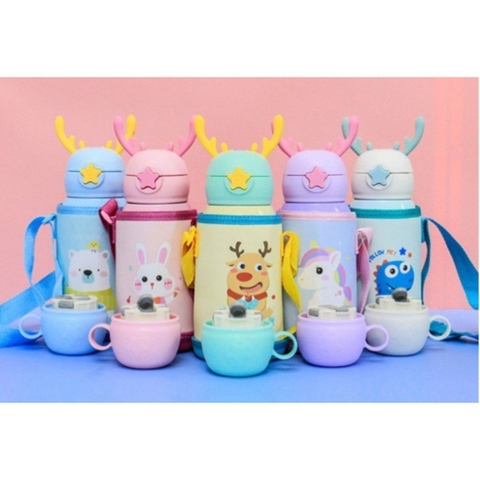 Bình Nước Giữ Nhiệt Tai Hươu Cute Đáng yêu Cho Bé  Lõi Thép Không Gỉ, Phù Hợp Đi Học, Dã Ngoại