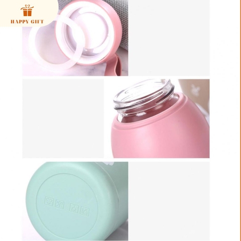 Bình đựng nước giữ nhiệt lõi thuỷ tinh cách nhiệt hai lớp 330ml cầm tay dễ thương