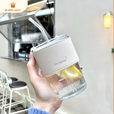 Cốc Nước Thuỷ Tinh Bọc Da Giữ Nhiệt Dễ Thương, Cốc Uống Nước Thuỷ Tinh Chịu Nhiệt Uống Cafe