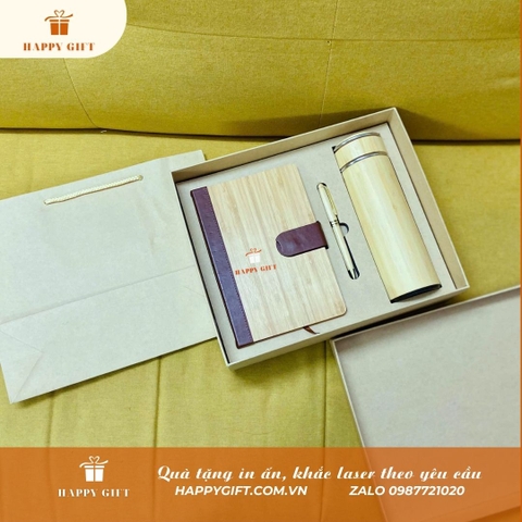 BỘ QUÀ TẶNG 3 MÓN TRE GIFT SET GỒM BÌNH GIỮ NHIỆT, SỔ TAY KÈM BÚT KÝ - S02