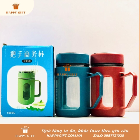 Bình đựng nước thủy tinh bọc nhựa có quai cầm, quà tặng doanh nghiệp, sự kiện, ...