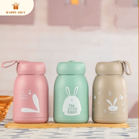 Bình đựng nước giữ nhiệt lõi thuỷ tinh cách nhiệt hai lớp 330ml cầm tay dễ thương