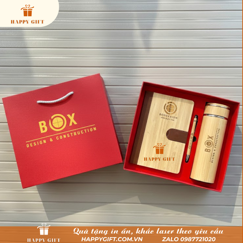 BỘ QUÀ TẶNG 3 MÓN TRE GIFT SET GỒM BÌNH GIỮ NHIỆT, SỔ TAY KÈM BÚT KÝ - S02