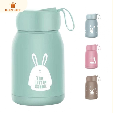 Bình đựng nước giữ nhiệt lõi thuỷ tinh cách nhiệt hai lớp 330ml cầm tay dễ thương